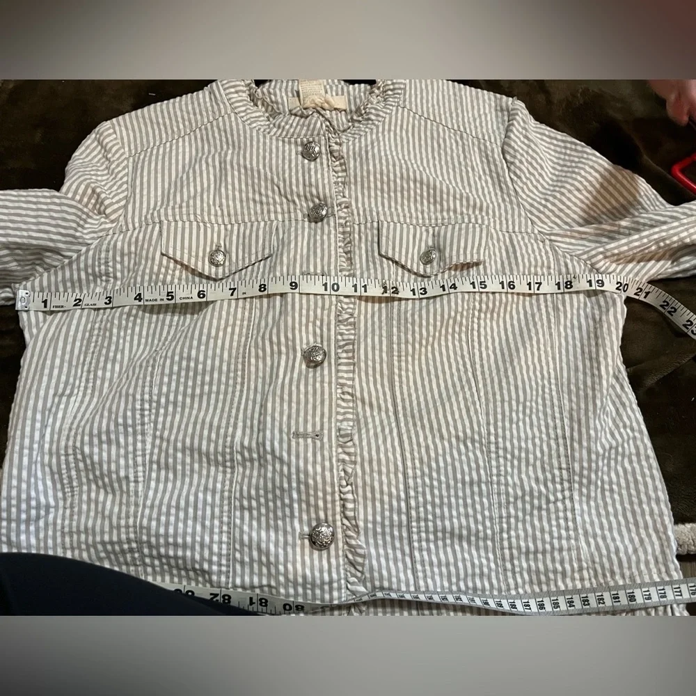 Sandro Tan and White Striped cropped button Jacket size Large
